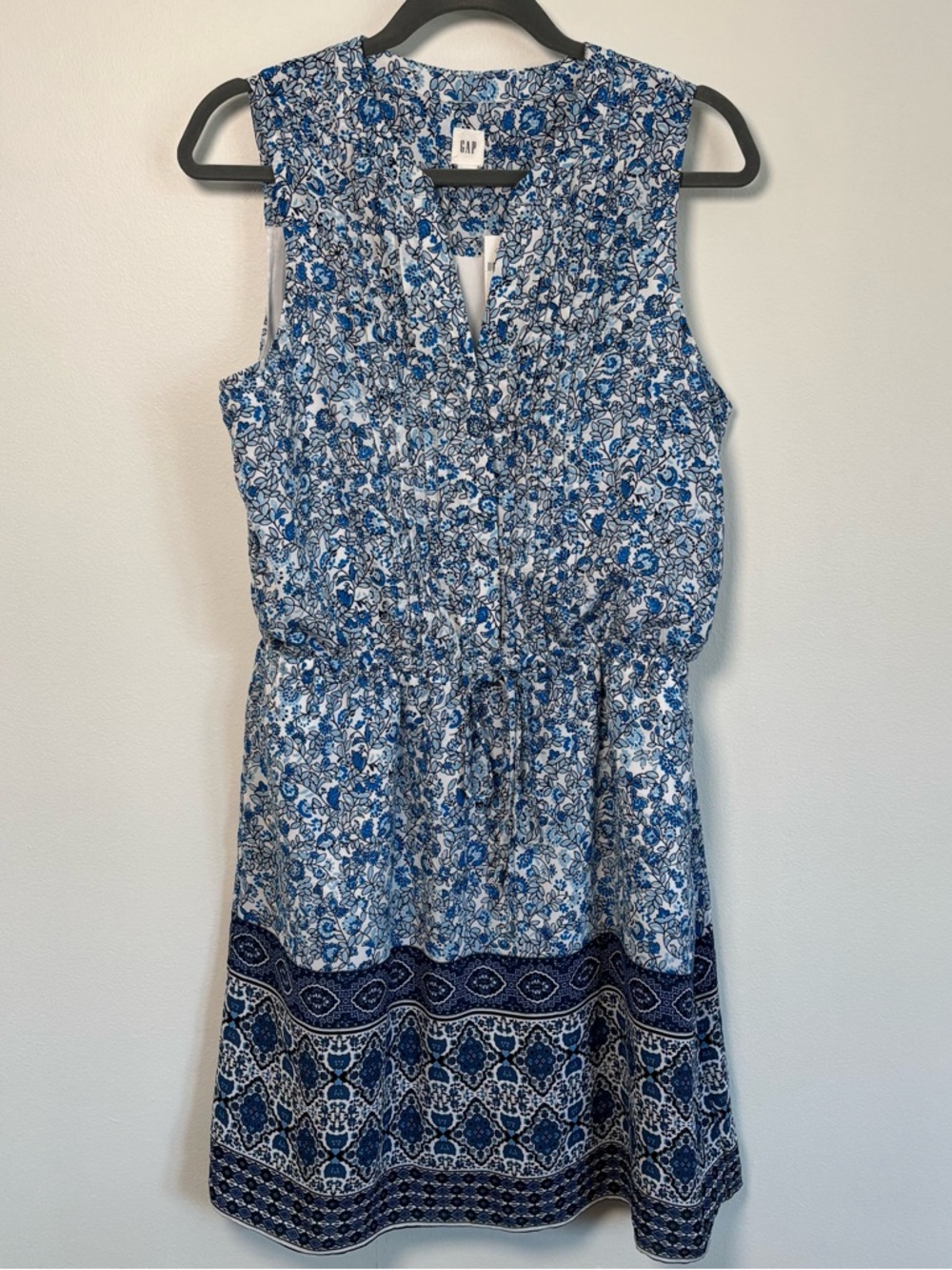 GAP Blue and White Floral Border Print Sundress